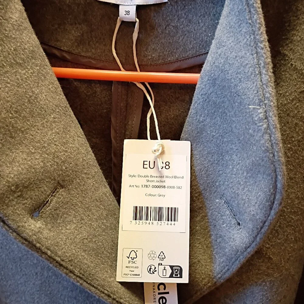 NWT NA-KD  Double Breasted Grey Short Jacket M/38 - Picture 6 of 6